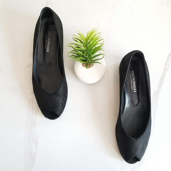 Bruno Magli Shoes - Bruno Magli Textured Leather Peep Toe Flats Shoes